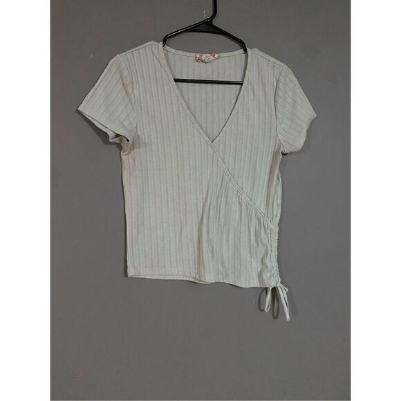 Pink Rose Ribbed Tie Wrap Short Sleeve Top Size Large - Picture 2 of 4